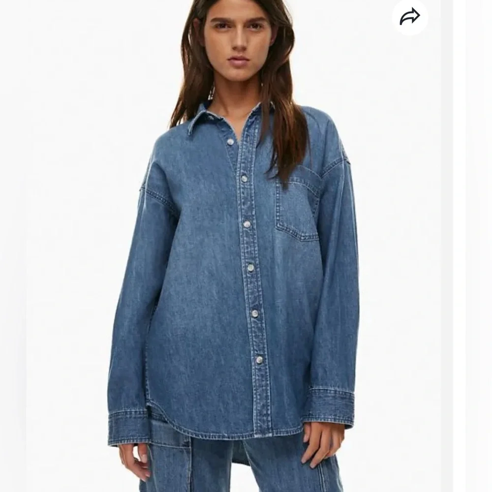 Aritzia Denim Forum Oversized 80’s denim Button Down Shirt Denim Button-Up Shirt - Picture 1 of 4